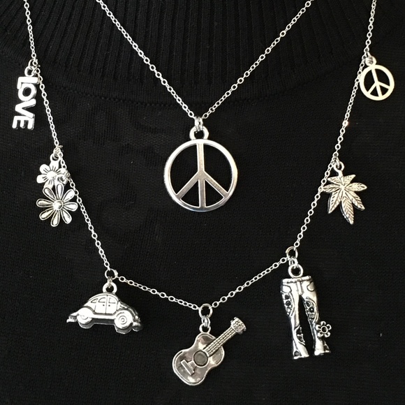 “Groovy Hippie" Handmade 2-Layer Necklace, Flower Power Peace Love Music VW Bug - Picture 8 of 15